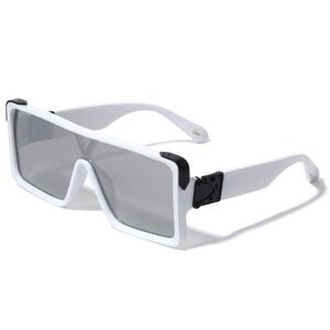 Men Oversized‎ Shield Sunglasses White Frame Silver Mirror Lens Fashion Lentes